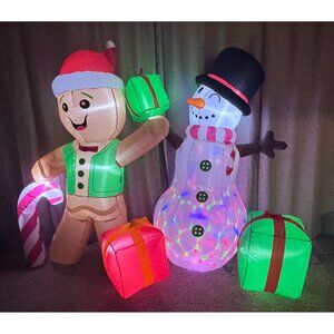 🆕6FT Christmas Inflatable Gingerbread Snowman Gift Box Outdoor Decoration